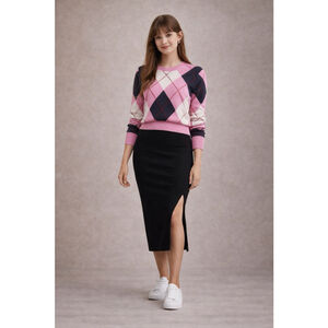 The Drop M Veronique High-Waist Ribbed Academia Slit Office Siren Winter Skirt
